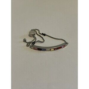 IBB Rainbow Baguette Bar Bracelet Adjustable Slider Silver Tone Crystal Jewelry